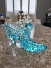 Vintage Blue Opalescent Hobnail Glass Slipper