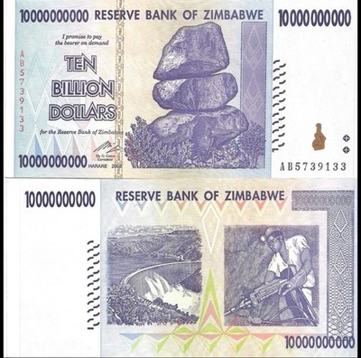 4x Simbabwe Zehn Milliarden Dollar Banknoten Neu 2008