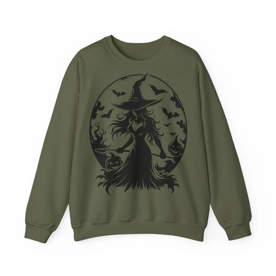 Damen Halloween Pullover Hexe Unisex Dark Heather/Olive S‑2XL Spooky Witch Style - Bild 4 von 4