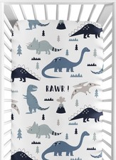 Sweet Jojo Designs Fitted Baby Crib Sheets Blue Dinosaur Boys Infant Nursery