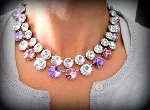 Handmade Multi-color Crystal Tennis Necklace Anna Wintour Statement Jewelry - Picture 5 of 6