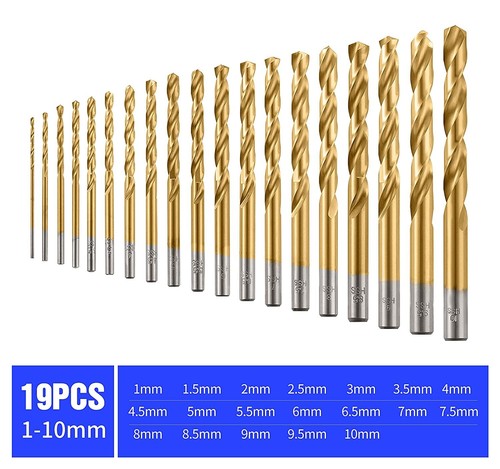 PACK 19 brocas HSS recubiertas de titanio cambio rápido oro plata para madera y acero - Imagen 2 de 9
