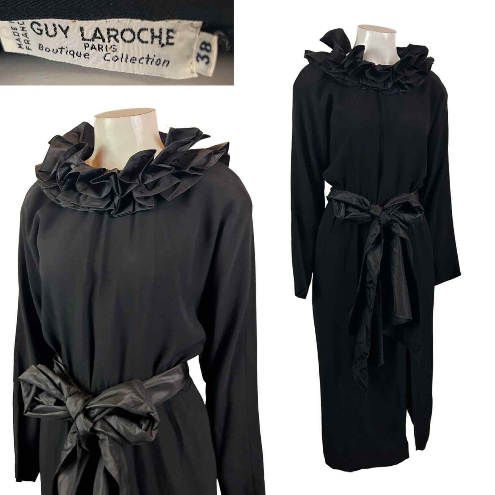 Guy Laroche Couture 1980s Dramatic Ruffled Black … - image 1