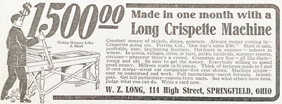 W.Z.Long CRISPETTE MACHINE Fair Coins Tokens Money Making Business 1910 Print Ad