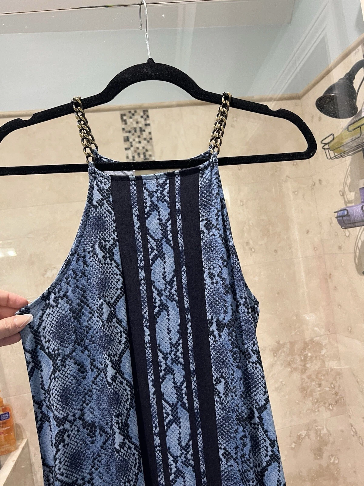 Abito MICHAEL KORS nero blu pitone stampa serpente taglia M maglia catena nuovo