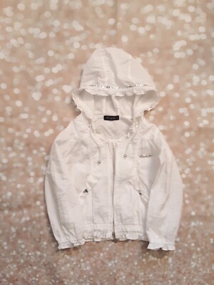 Kids Girl's White Hooded Windbreaker Lightweight Jacket Size 3-4y