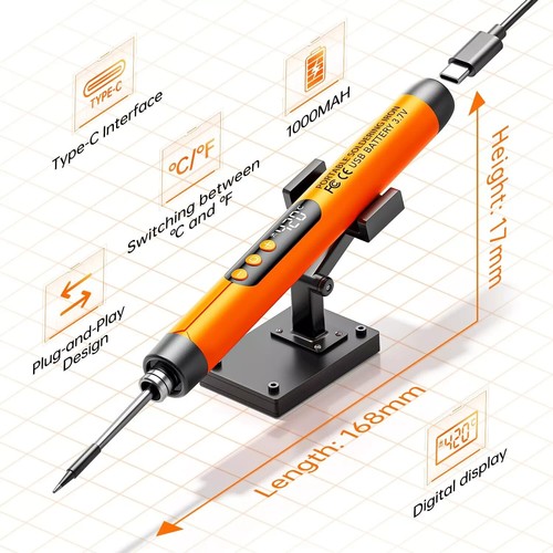 Cordless USB digital rechargeable portable soldering iron carrying temperatu - Picture 6 of 8