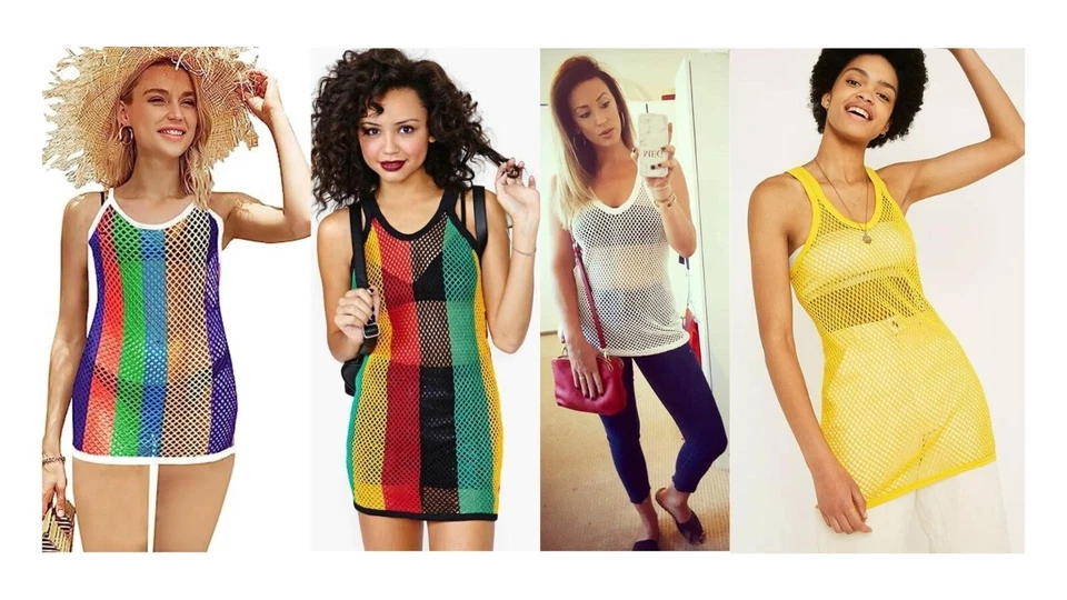Womens crochet White Black Rasta String Vest Mesh Top Reggae Net See through - Image 1 of 1