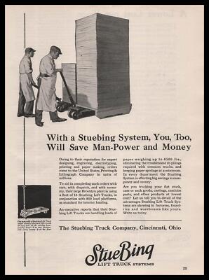1921 United States Printing & Lithograph Co. Stuebing Lift Truck System Print Ad
