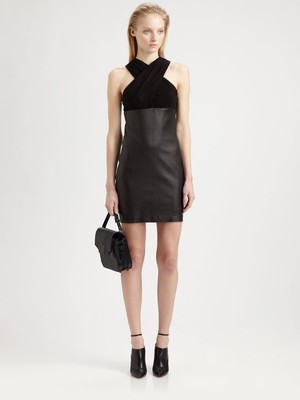 Nwot T By Alexander Wang Leather Bodycon Criss Cross Dress Black Sz 0 Xs Ebay