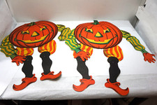 VINTAGE HALLOWEEN CUTOUT BIESTLE PUMPKIN GOBLIN JOINTED DECORATION LOT OF 2