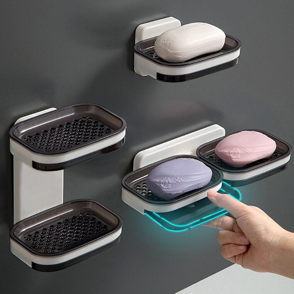 Double Layer Soap Dish With Suction Cup - Stainless Steel Soap Holder For Shower, Bathroom, Kitchen Sink (Black)