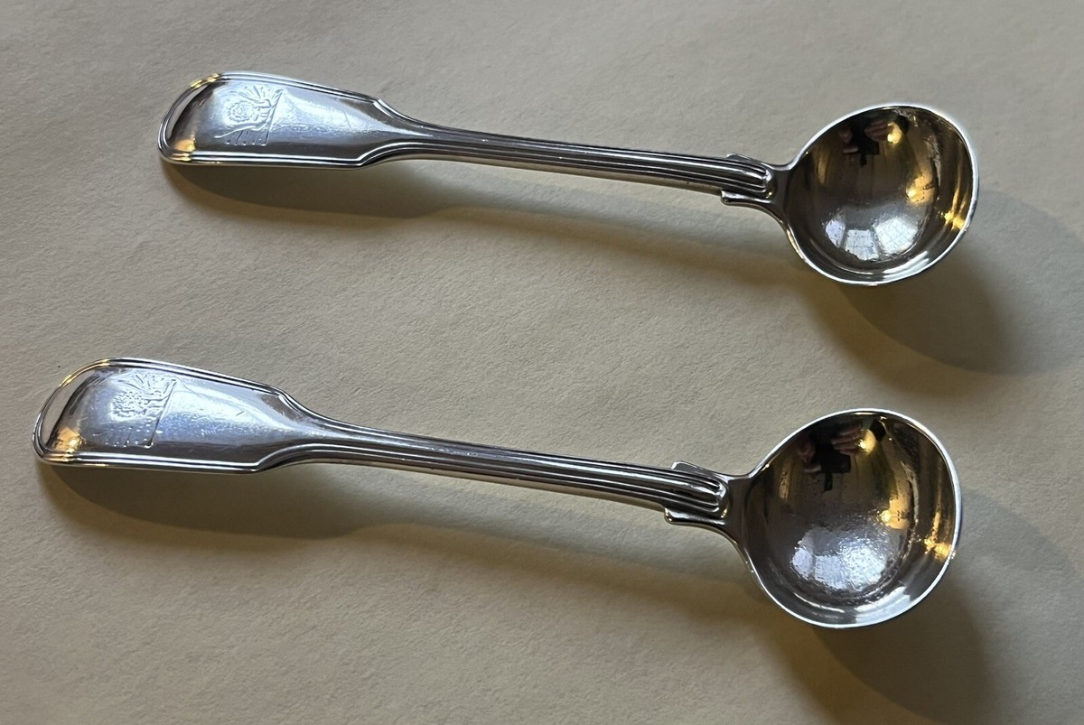 SALT SPOONS GEORGE IV 1828 Hallmark Silver Maker Charles Eley, Antique