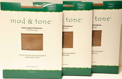 Mod & Tone 60 Denier Super Support Pantyhose size Queen 2 Honey 3 pairs