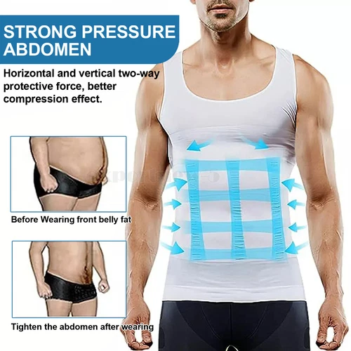 T-shirt canotta da uomo body shaper ventre compressione petto cintura - Foto 3 di 29
