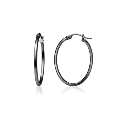 Oval 1.5mm Square-Tube Hoop Earrings in Black Plated Sterling Silver, 20mm