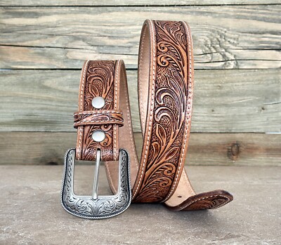 Western Belt Handmade Men's Full Grain Leather With Buckle Cowboy Rodeo