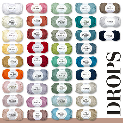 Drops 5x 50 g Muskat Baumwolle Stricken Häkeln Wolle Garn mercerisiert 39 Farben