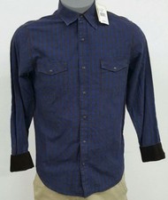 Age of Wisdom Brown Navy Gingham Cotton Snap Front LS Men's Shirt NWT 89.50 S M