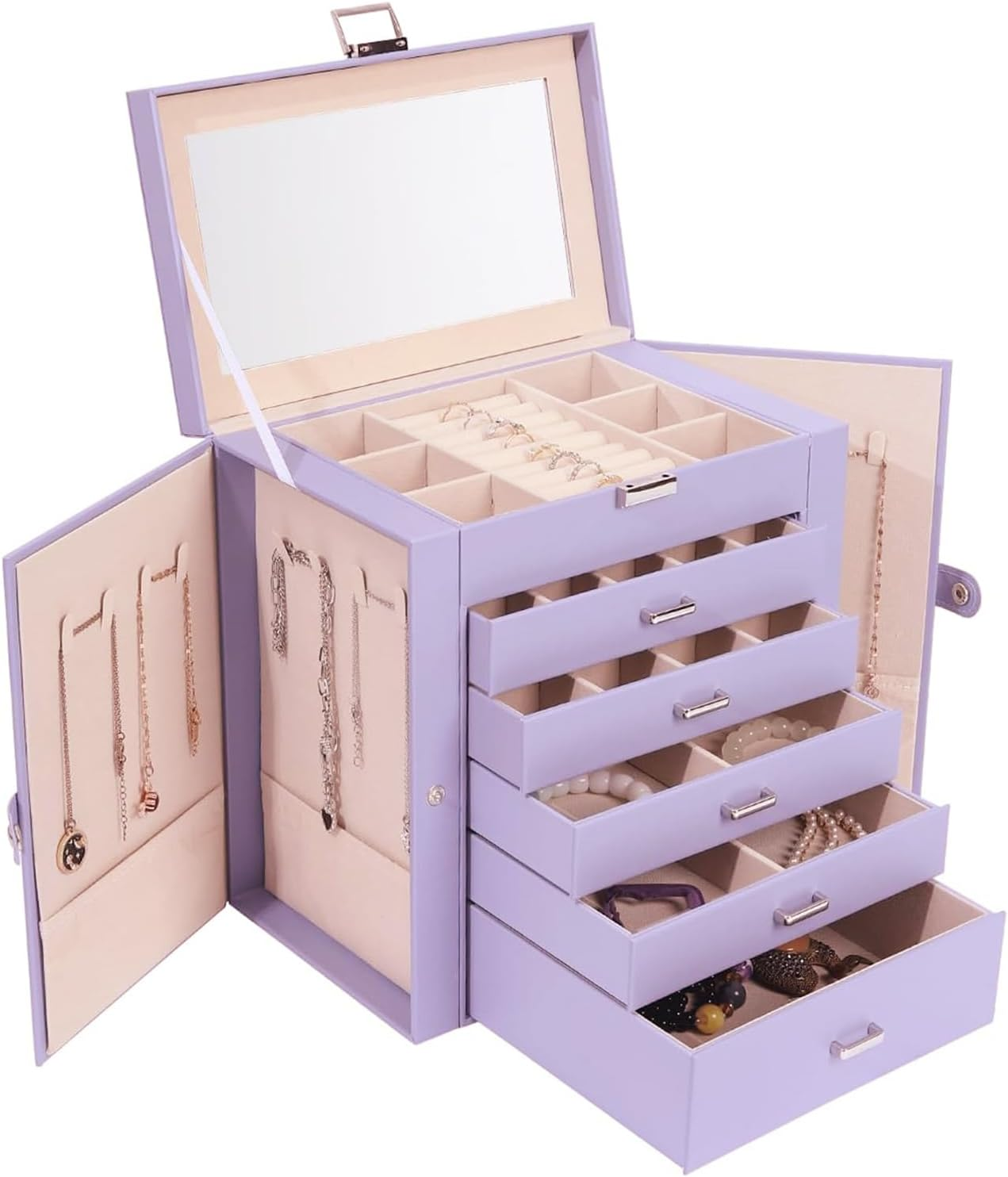 6-Layer Large Jewelry Box for Women with 5 Drawers, Organizer & Holder for Accessories-image