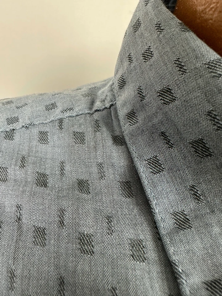 Vintage 80s Button Up Shirt Men XL Geometric Jacuqard Lightweight Blue Impact - Image 4 of 4