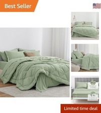 King Size Comforter Set Sage, 7 Pieces King Bed in a Bag, All Season Bedding ...