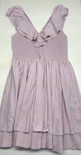 American Eagle Purple Solid Knit Smocked Mini Dress V-Neck Sleeveless M