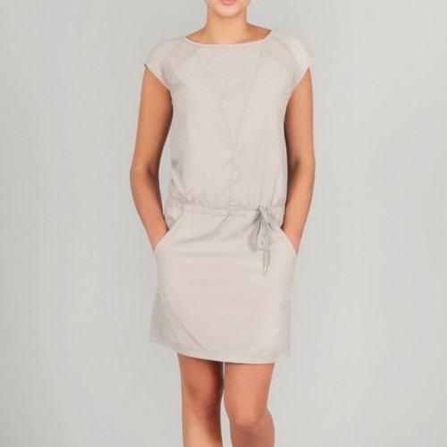 Indygena Laco Drawstring Drop Waist Cap Sleeve Dress Grey Small