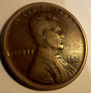 Lincoln Wheat 1921-S Small Cent San Francisco Mint BN Circulated Error L in rim