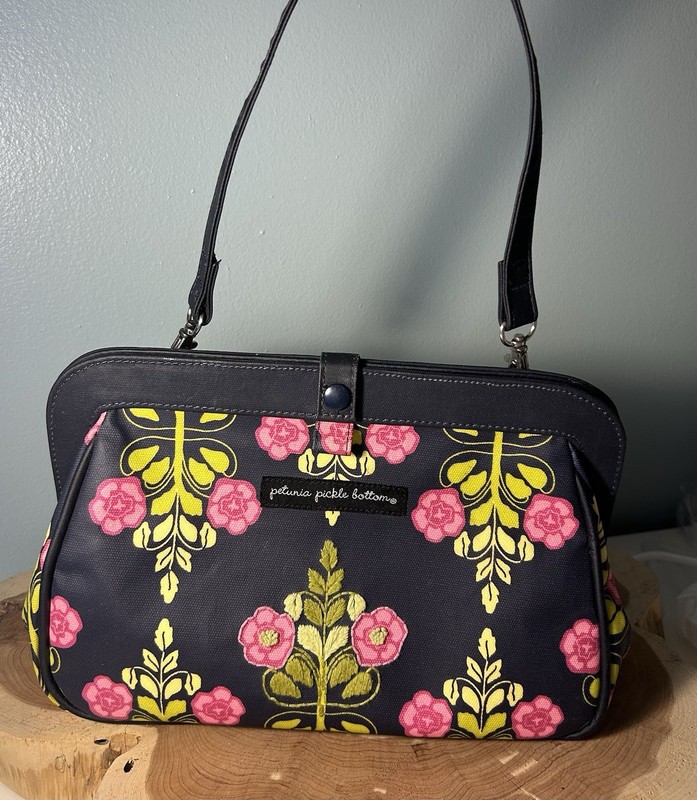 Petunia Pickle Bottom Crosstown Clutch Diaper Bag Blue Embroidery Changing Pad