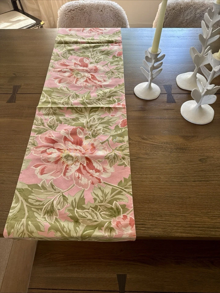 2000s April Cornell Cotton Peach Coral Floral 70X13 Table Runner Vintage Y2K EUC - Image 3 of 4