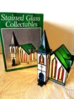 Stained Glass Tiffany Style Lamp Vtg Xmas Village CATHEDRAL CHURCH HOUSE