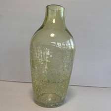 Vintage Pale 12  Green Crackle Glass Table Vase