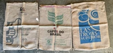 Assorted Burlap Jute Coffee Bean Bags Sacks-Lot Of (3) *See Pics/Description