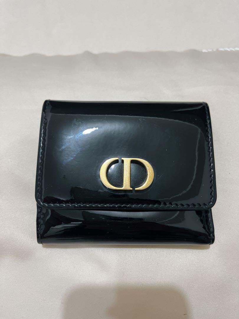 Dior Black Enamel Trifold Wallet with Gold Zip CD Logo Pre-Owned