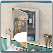 Bathroom Mirror Cabinet Wall Mount with Door, 2 Shelves ,Storage Black/ Sliver