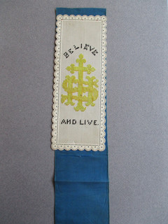 Victorian BOOKMARK Religious Bristol Board IHS Believe & Live Embroidered
