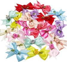 30PCS Assorted of 10 Colors 5CM Satin Ribbon Flowers Bows Appliques Wedding Craf