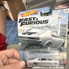 Hot Wheels Fast & Furious 1970 Chevy Nova SS Silver Diecast 1:64 Real Riders