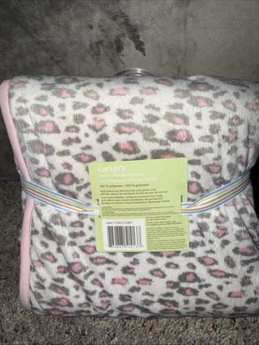 Carters 2012 Pink Cheetah Leopard Baby Blanket Sherpa Satin Trim Hard To Find! - Picture 2 of 9