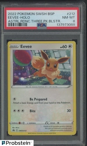 2022 Pokemon SWSH BSP Astral Radiance Three Pack Blister #212 Eevee Holo PSA 8
