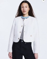 Free Assembly Women  s Collarless Jacket Sweater Blazer White Gold Snap XS 0 - 2