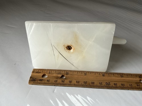 VTG White Onyx Marble Pen/Pencil Holder Fancy Fish Emerald Green Glass Eyes - Picture 6 of 6