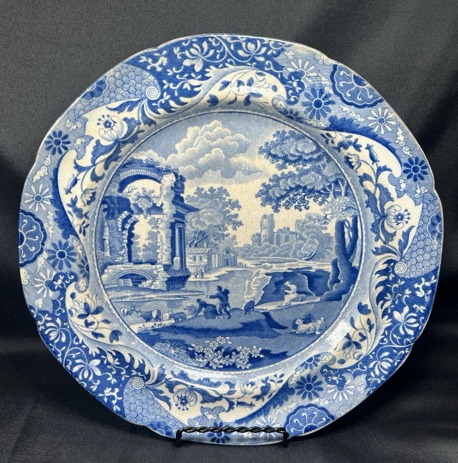 ATQ VTG Spode Blue Italian Collection Scalloped Dinner Plate