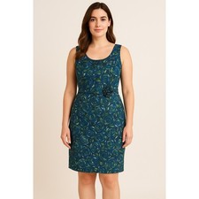 Ann Taylor Loft Floral Sleeveless Dress Green Blue cotton blend knee length 8