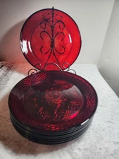 8 Arcoroc Luminarc Cristal d’Arques Durand Ruby Red Glass 10" Dinner Plates 