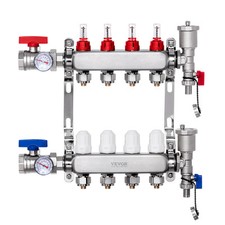 VEVOR 4-Branch Radiant Heat Manifold 1/2" PEX Tubing Floor Heating Manifold Set