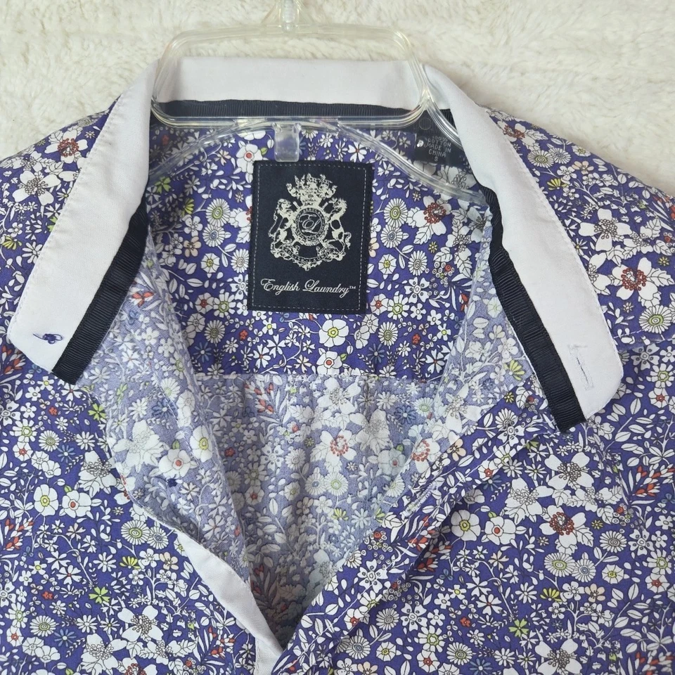 Camisa abotonada English Laundry para mujer púrpura cachemira caprichosa floral 100 % algodón Foto 2 de 4