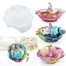 DIY 3D Crystal Drop Glue Epoxy Resin Rose Rings Holder Storage Silicone Mould g