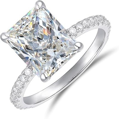 4CT Radiant Moissanite Ring 14K White Gold Hidden Halo VVS D Color Size 7 - NIB